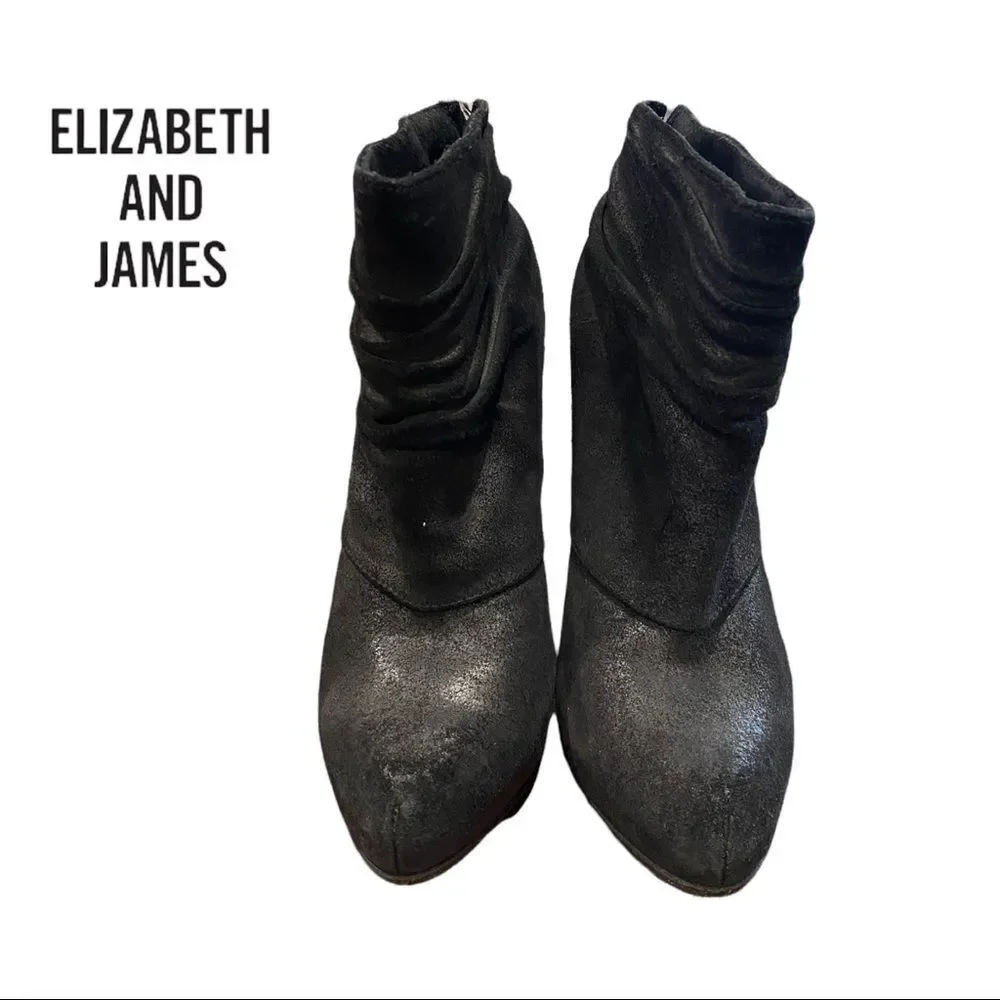 Elizabeth and James Women's Black Suede Leather Platform Ankle Boots Booties 6